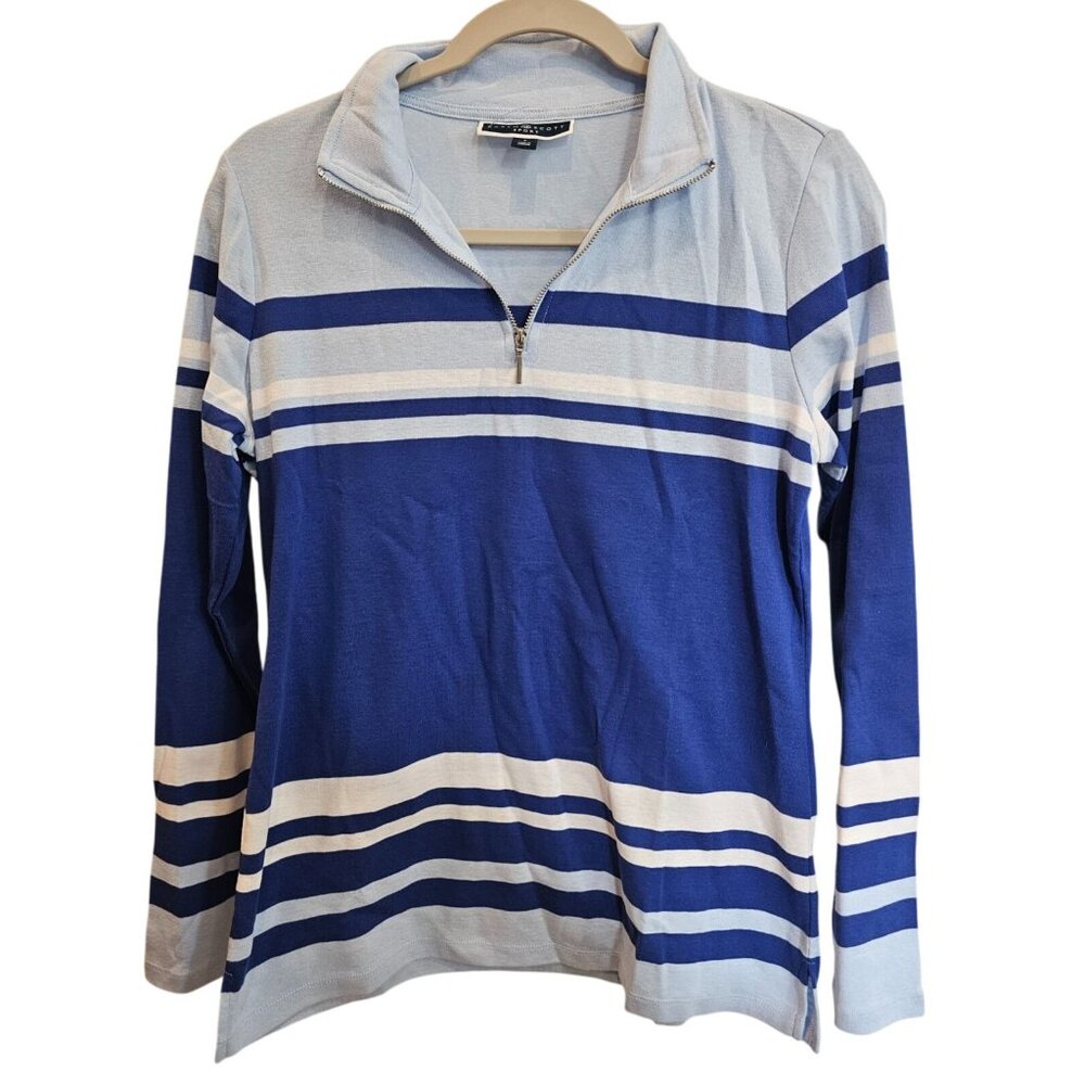 Karen Scott Sport Womens 1/4-Zip Pullover Top Blue Striped Size S NWOT